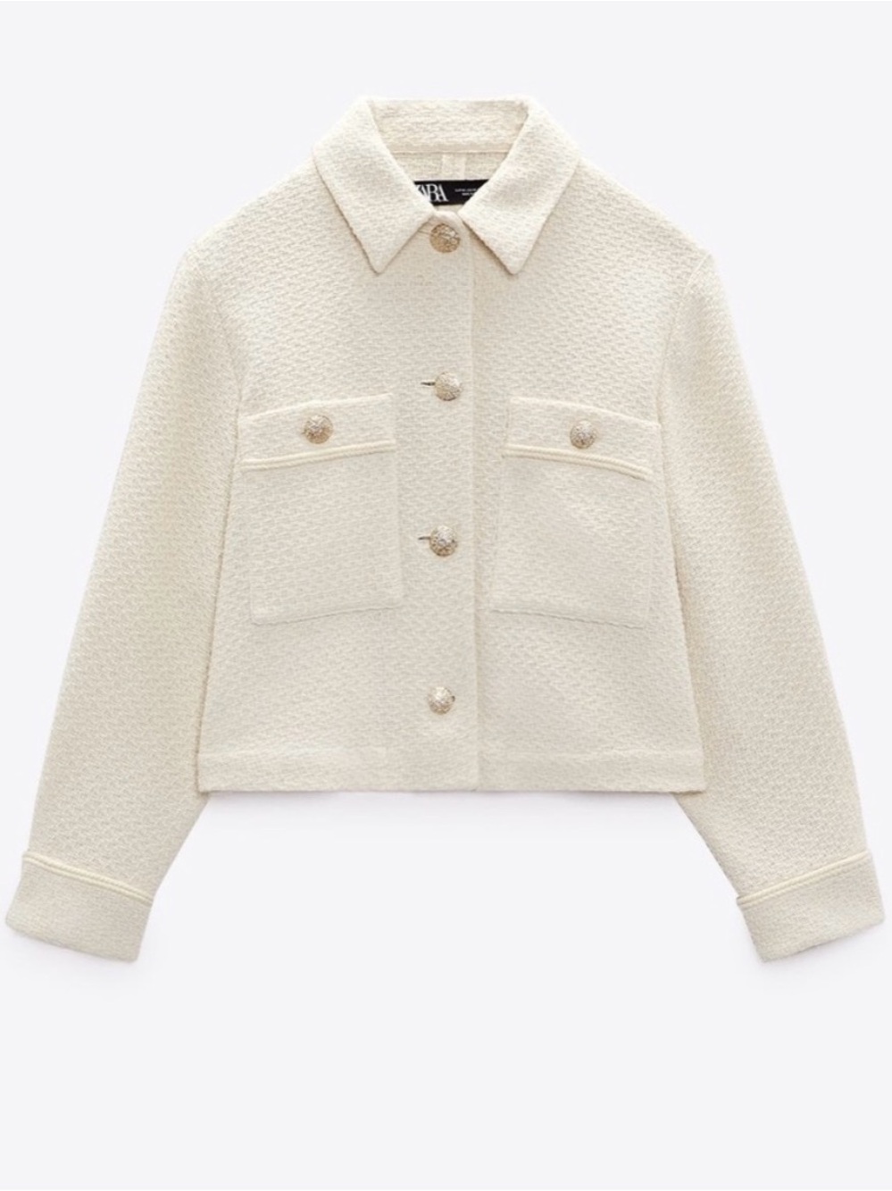 Gold Button Textured Jacket in Ecru